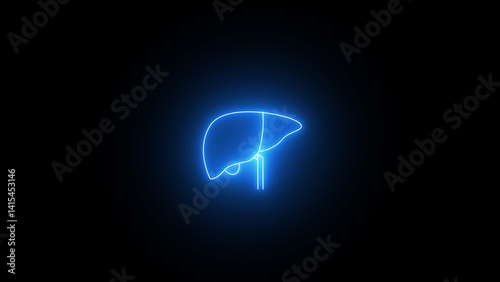 Glowing neon line Human liver organ with gallbladder icon for medical apps and websites.