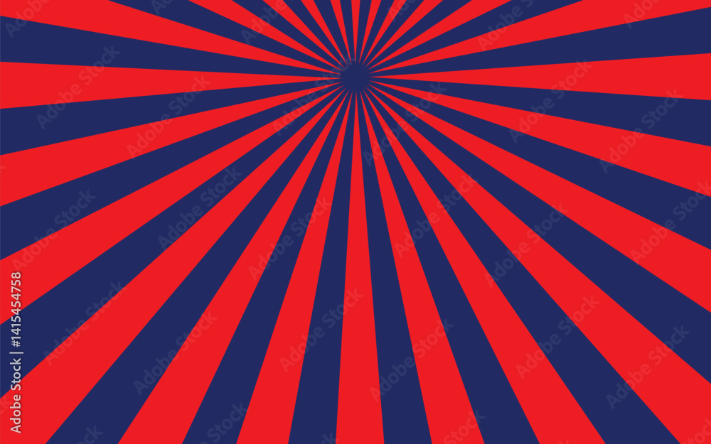 Fototapeta premium Pop art red burst background. Sunbeam comic book radial lines superhero action explosion lightning blast backdrop with halftone dots. Anime manga retro vintage background