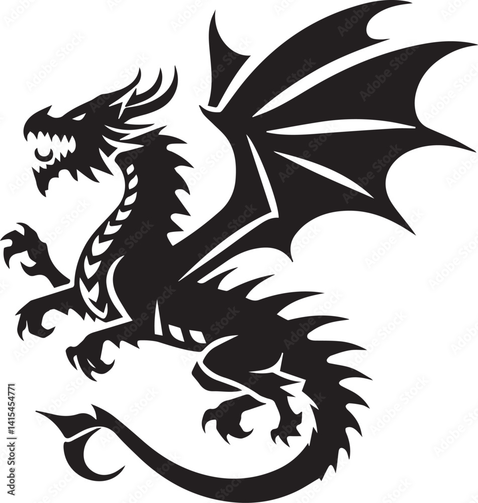 Obraz premium Beautiful Black Dragon Vector Silhouette Art This Is An Editable And Printable Vector Eps File 
