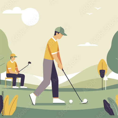 vector image of people playing golf