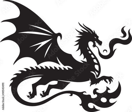 Beautiful Black Dragon Vector Silhouette Art This Is An Editable And Printable Vector Eps File
