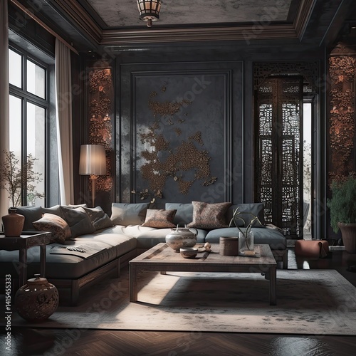 Elegant, Dark Living Room Interior