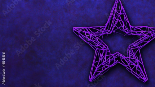 Purple star decoration, dark textured background, holiday card