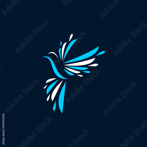 Colibri Logo isolated on dark blue background. Design colibri for logo, Simple and clean flat design of the colibri logo template. Suitable for your design need, logo, illustration, animation.