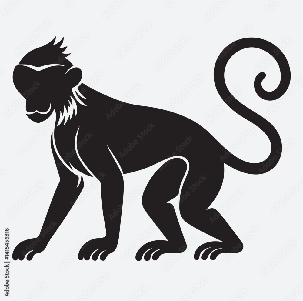 Obraz premium a monkey silhouette vector art illustration, vector illustration of a monkey silhouette