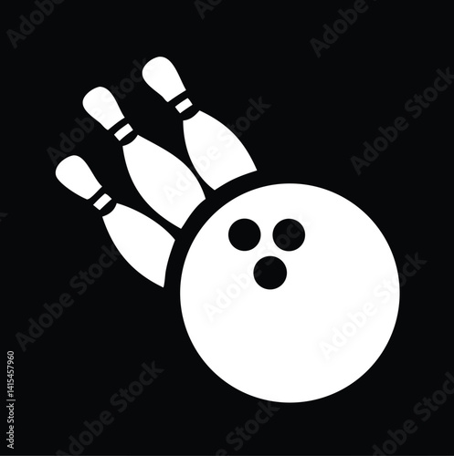 Bowling Ball and Pins Icon Black and White Graphic