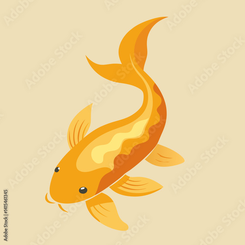 Elegant golden koi fish swimming upward against cream background vector illustration