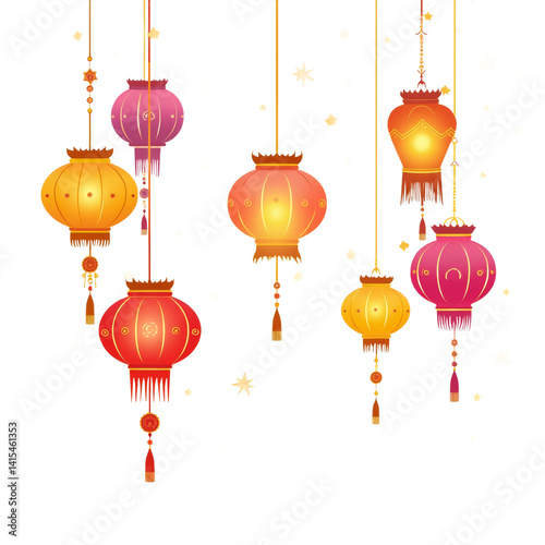 simple cartoon indian kandil lantern for diwali festival vector illustration isolated transparent background