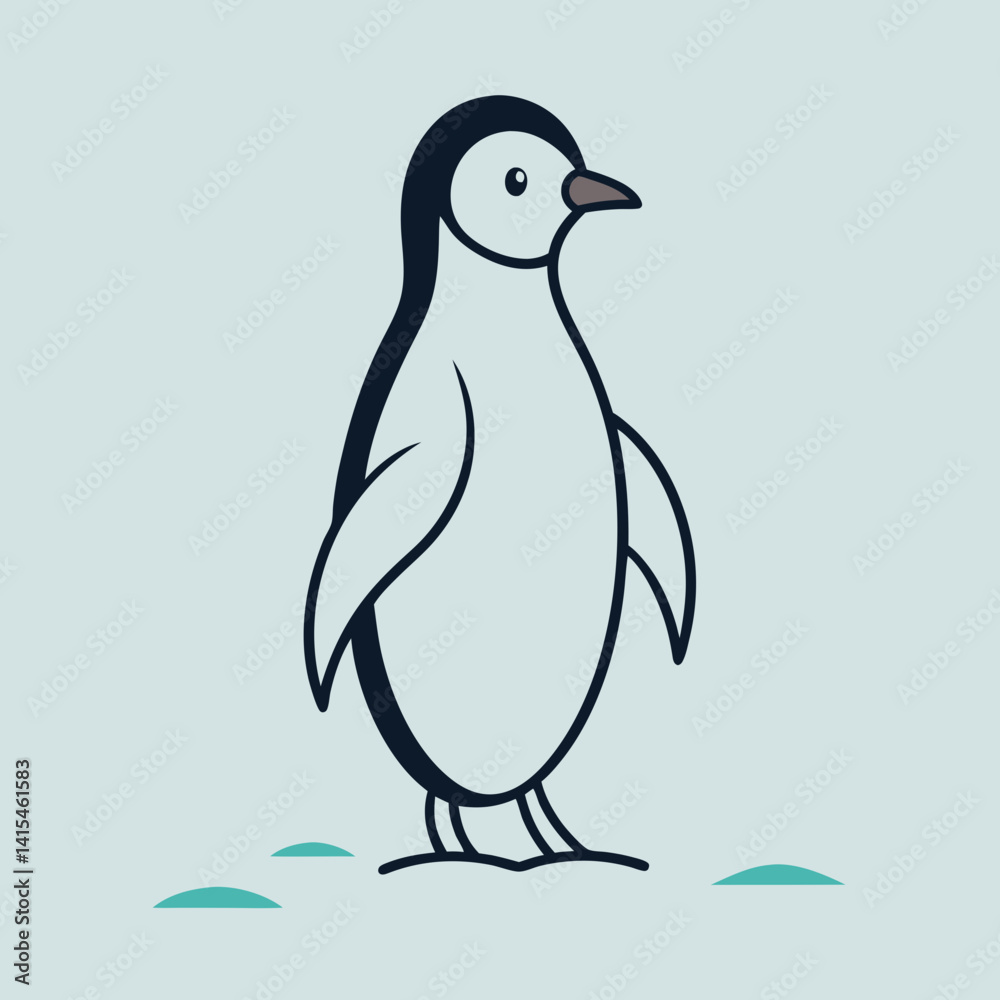 Naklejka premium Cartoon penguin standing on ice floes flat vector illustration