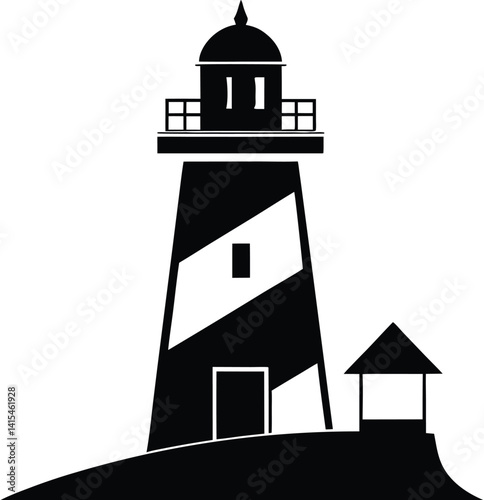 Silhouette vector of lighthouse reflection in water, vector illustration