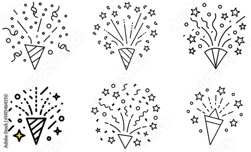 Festive Party Poppers Icons Set