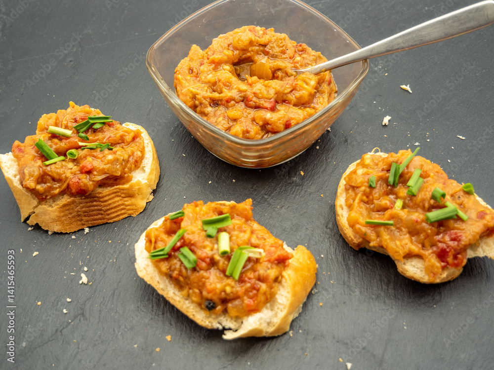 bread slices with homemade squash caviar