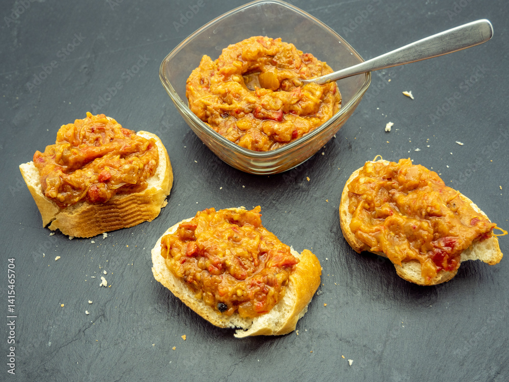 bread slices with homemade squash caviar