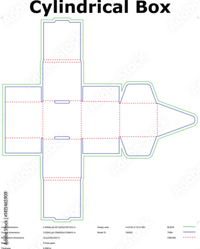 Cylindrical Box Design Template DieCut, Packaging, Folding, Assembly Diagram
