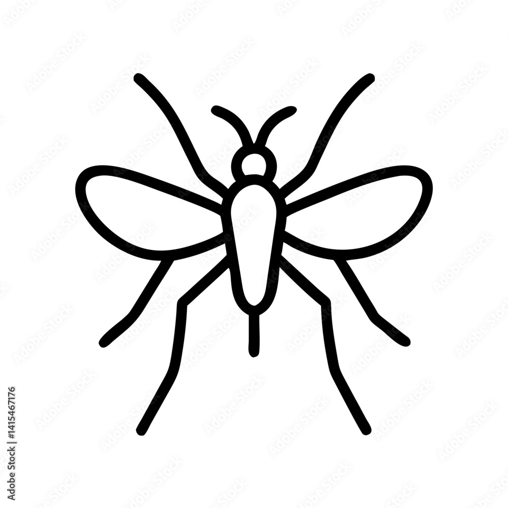 Mosquito icon in minimal black line style on white background Mosquito icon in minimal black line style on white background