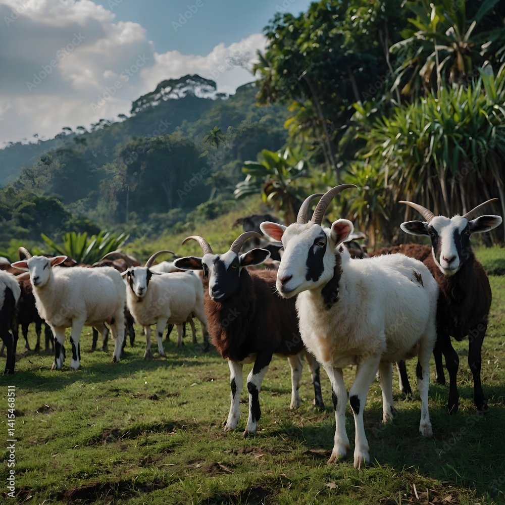 Fototapeta premium Some goats in the meadow.
