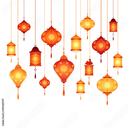 simple cartoon indian kandil lantern for diwali festival vector illustration isolated transparent background