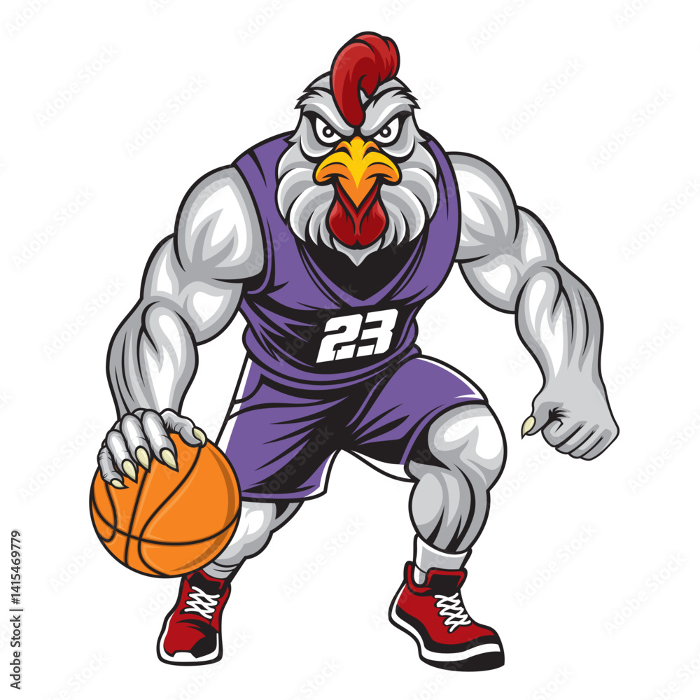 Fototapeta premium basketball mascot vector illustration chicken basketball design