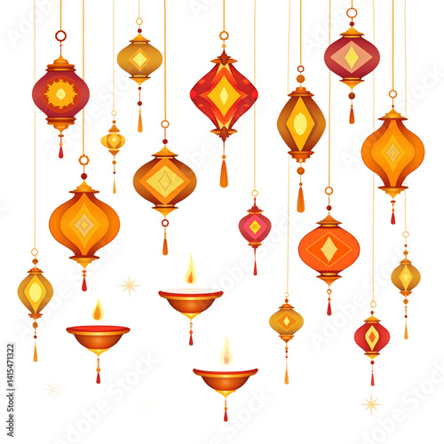 simple cartoon indian kandil lantern for diwali festival vector illustration isolated transparent background