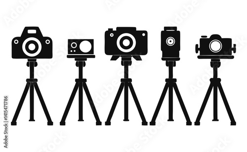 Digital Video Camera Tripod Silhouettes - Vector Collection of Camera Stand Icons and Tripod Designs  