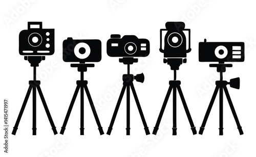 Digital Video Camera Tripod Silhouettes - Vector Collection of Camera Stand Icons and Tripod Designs  