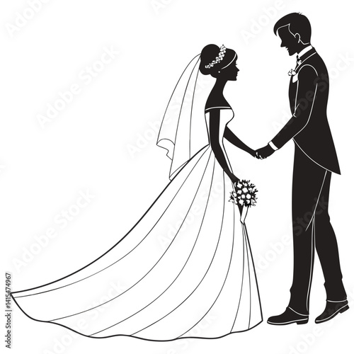 Elegant Black and White Silhouette of a Bride and Groom