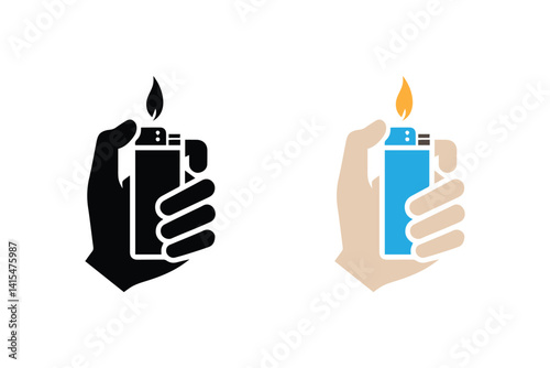 Hand holding lighter vector silhouette. Holding lighter icon.