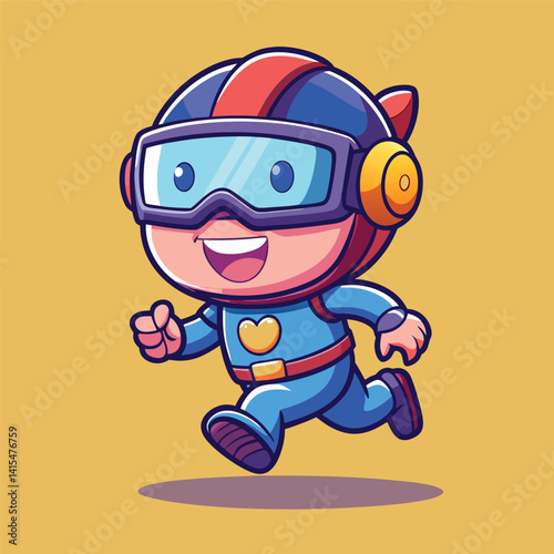 Cute cartoon character in futuristic running pose