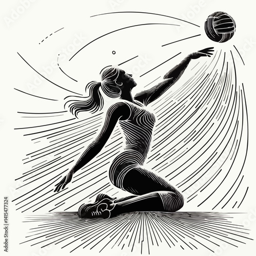 Female volleyball player serving the ball in a dynamic motion
