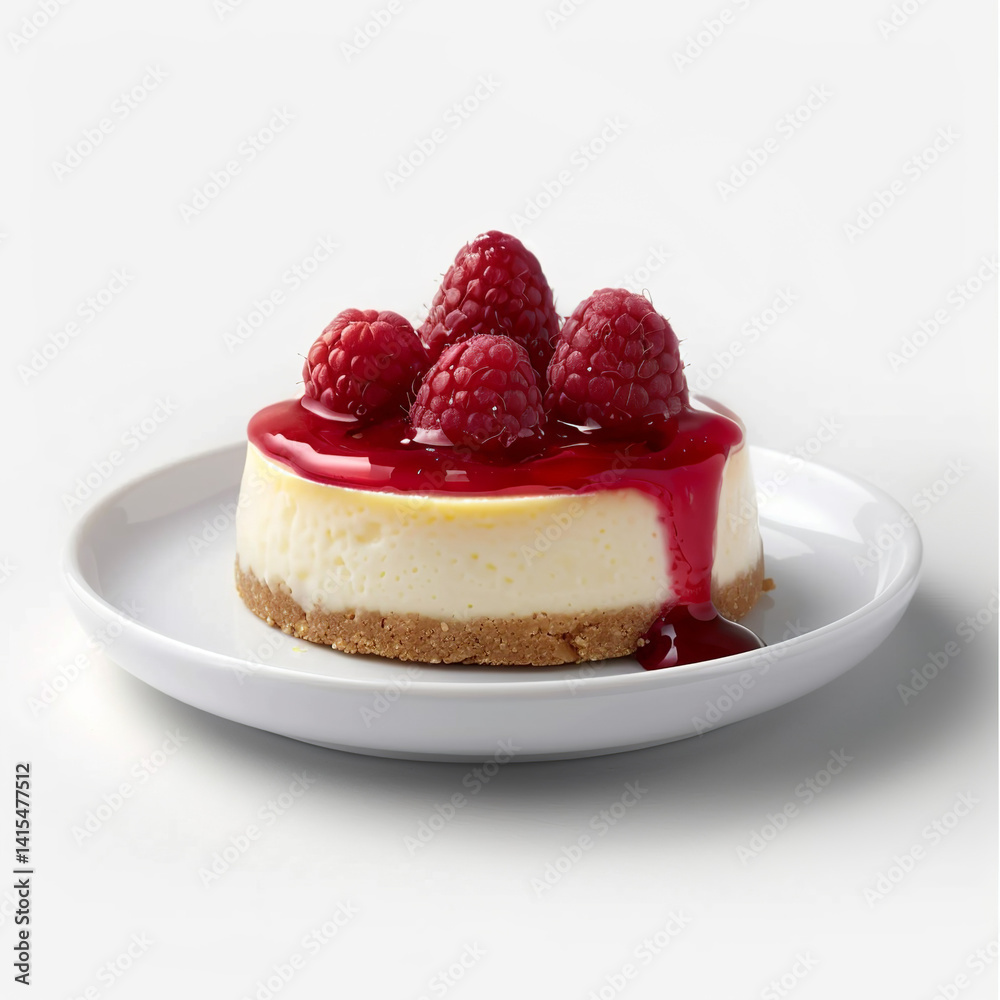 Mini Raspberry Cheesecake with Berry Topping on White Background Mini Raspberry Cheesecake with Berry Topping on White Background