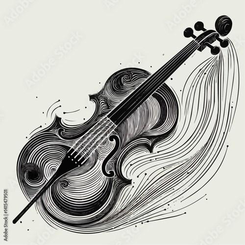 Elegant violin with flowing lines and musical waves