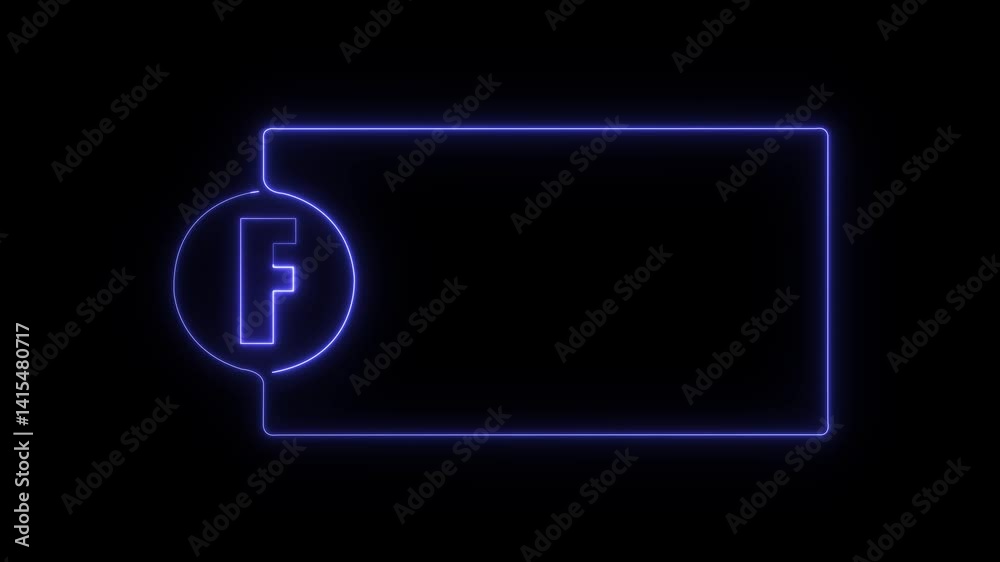 colorful glowing neon F text icon animation. Square rectangle picture frame with one tone neon color motion graphic on isolated black a background. colorful glowing neon F text icon animation. Square rectangle picture frame with one tone neon color motion graphic on isolated black a background.