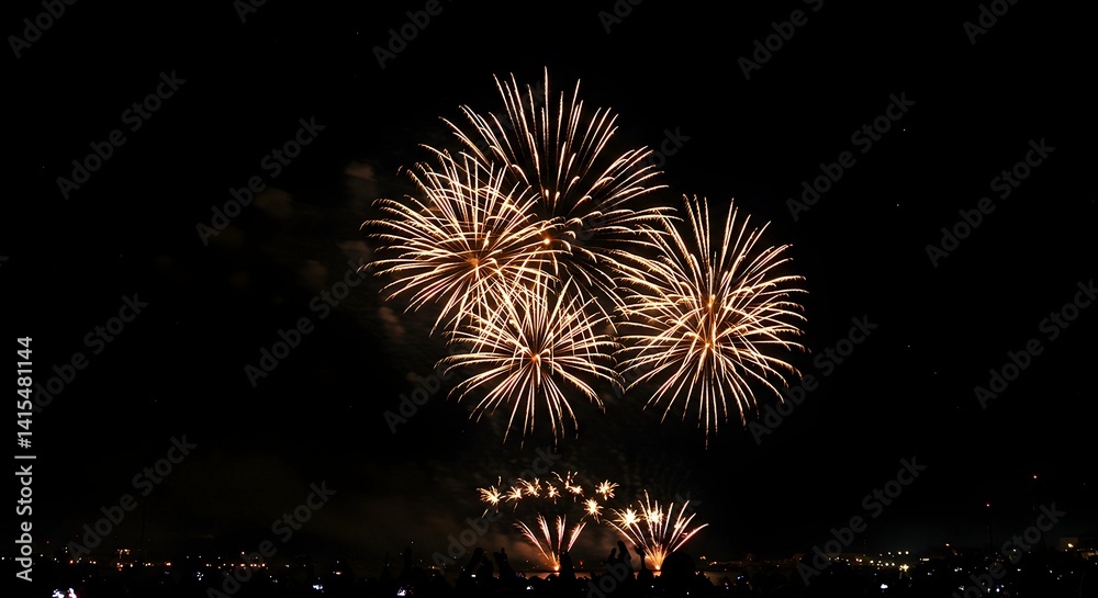 Fireworks Exploding in Dark Night Sky Celebration Fireworks Exploding in Dark Night Sky Celebration