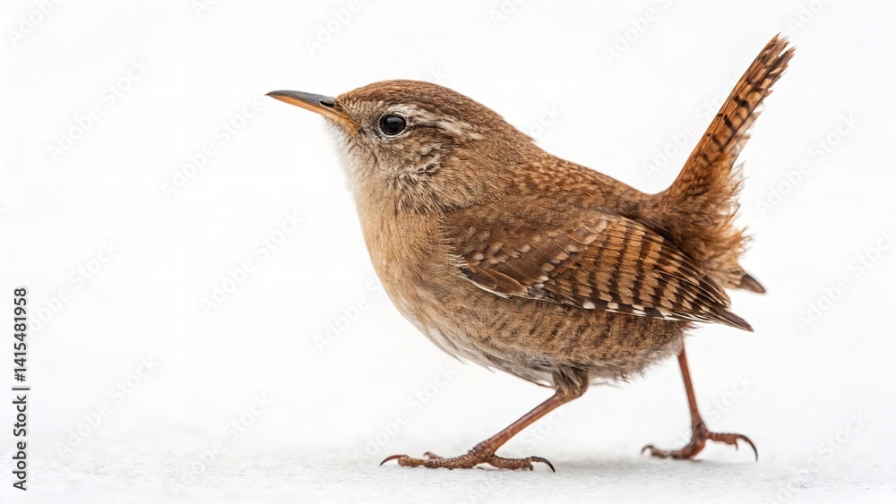 Fototapeta premium A beautiful portrait of a wren, showcasing detailed feathers and a sharp beak in a bright setting.