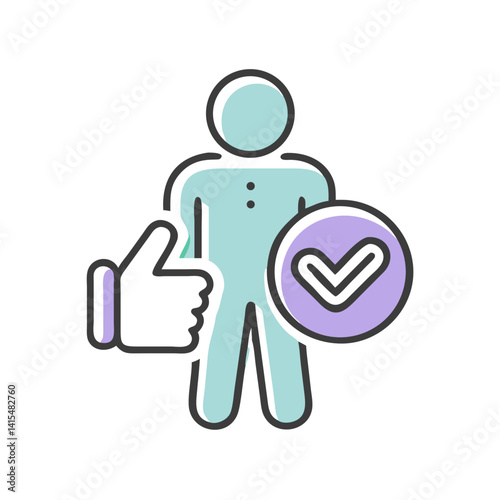 Self-acceptance symbol with thumbs up and check mark illustration  