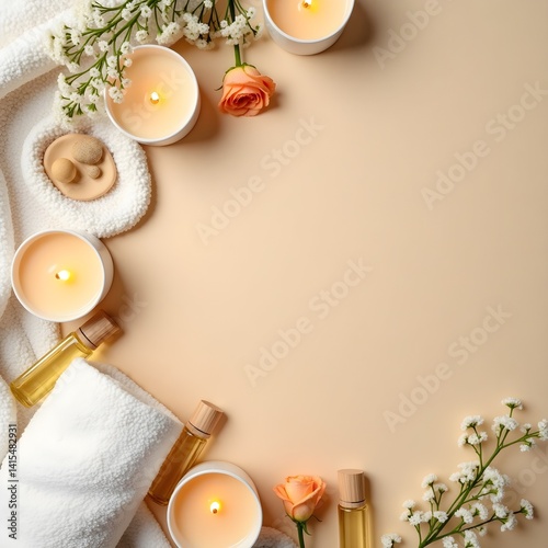 “Self-Care Flat Lay with Candles and Natural Wellness Elements”