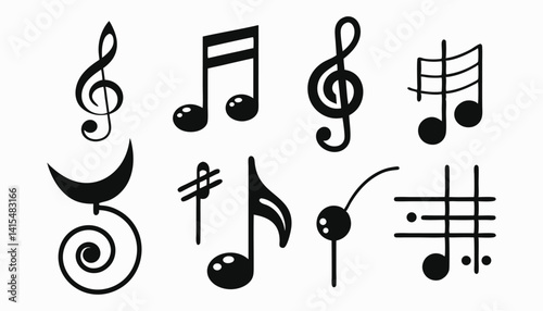 Music Notes Icon Set - Vector Illustration of Musical Symbols Isolated on Transparent Background  
