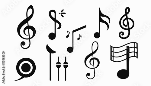 Music Notes Icon Set - Vector Illustration of Musical Symbols Isolated on Transparent Background  