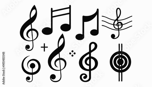 Music Notes Icon Set - Vector Illustration of Musical Symbols Isolated on Transparent Background  