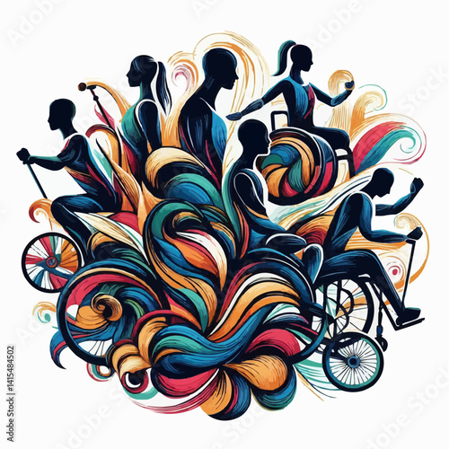 Vector illustration of diverse athletes engaged in sports surrounded by vibrant flowing colors
