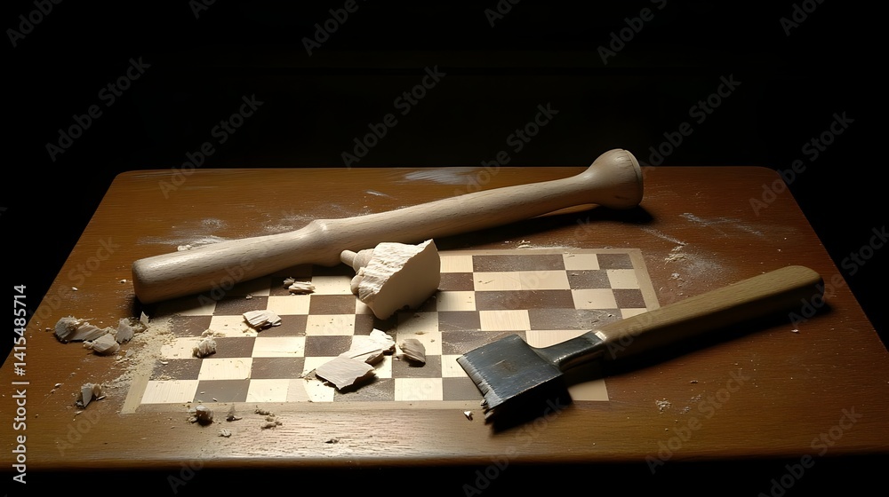 Crafting a unique handmade wooden chessboard workshop closeup photography artistic environment detailed view Crafting a unique handmade wooden chessboard workshop closeup photography artistic environment detailed view