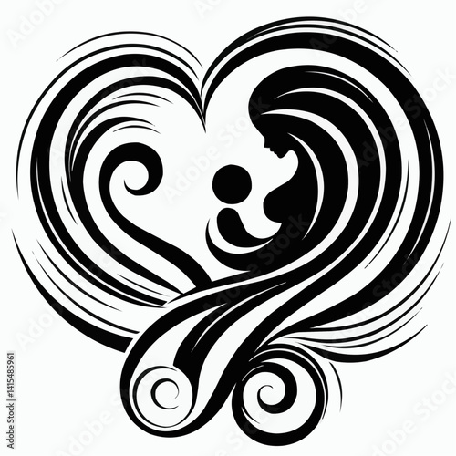 Conceptual illustration of love and care featuring a mother and child in a heart shape