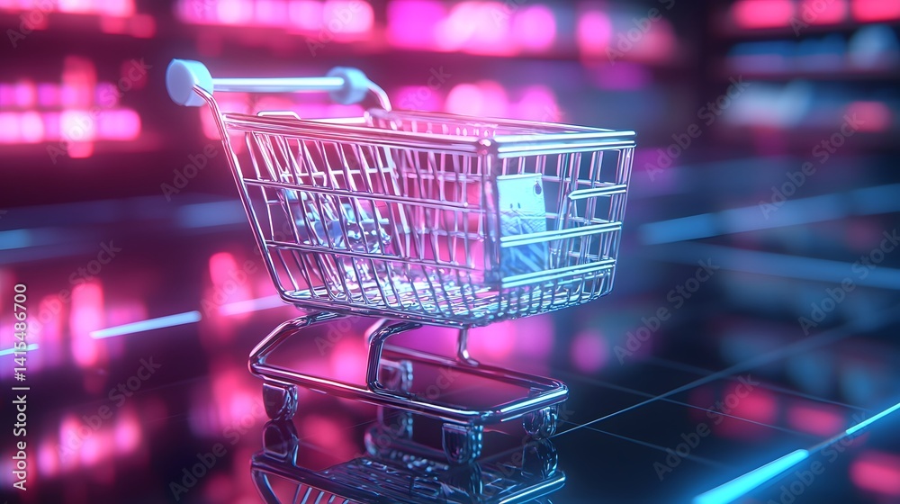 Glowing Digital Shopping Cart in Futuristic Retail E commerce Concept Glowing Digital Shopping Cart in Futuristic Retail E commerce Concept
