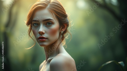 Redhead Woman in Forest: Dreamy Portrait Photography