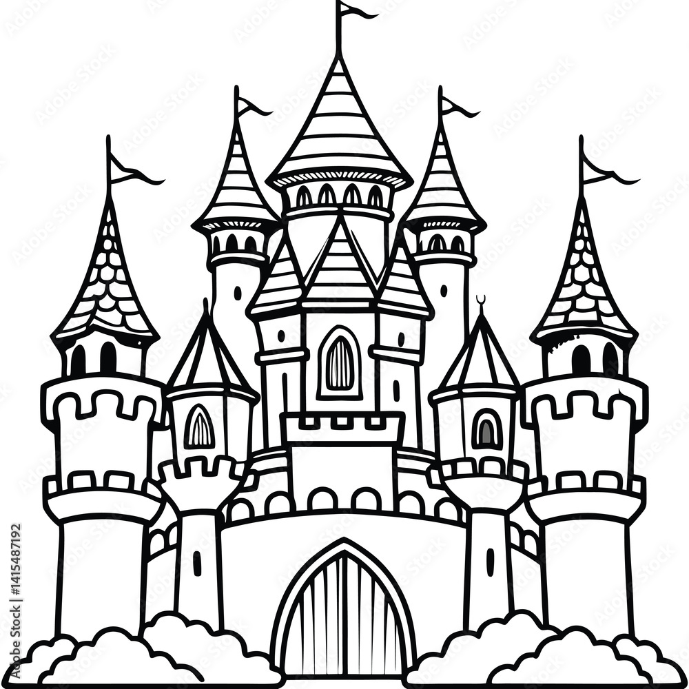 Fantasy Castle Outline with Towers Fantasy Castle Outline with Towers