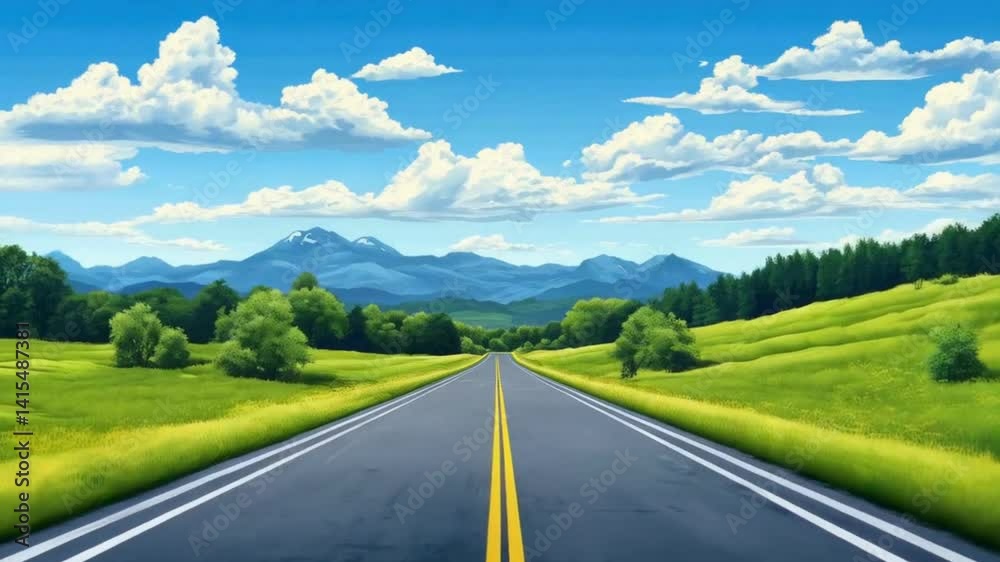 Scenic Summer Road Trip Asphalt Highway Through Rolling Green Hills and Majestic Mountains ,Video 4K Scenic Summer Road Trip Asphalt Highway Through Rolling Green Hills and Majestic Mountains ,Video 4K