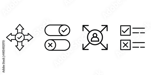 Decision making, uncertainty, strategy, vision, problem solving and career path editable stroke outline icon on vector illustration.