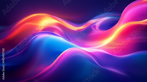 Vibrant Neon Abstract Waves, Vibrant abstract waves in neon colors creating a dynamic flow