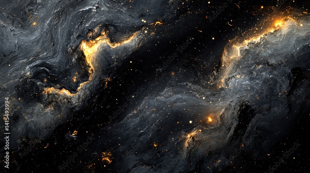 Naklejka premium Deep-Space Nebula – Dark Cosmic Clouds, Stars, and Glowing Gas in a Stunning Texture