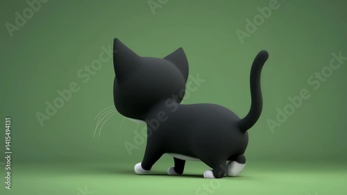 Adorable Cartoon Kitten on Green Background
